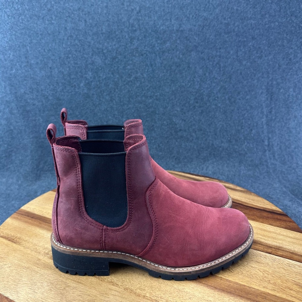 ECCO Modtray Hydromax Women 37 US 6-6.5 Burgundy Nubuck Leather Chelsea Boots